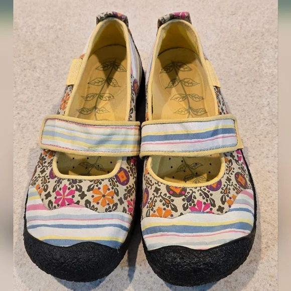 Keen Harvest Mary Jane Flats Multicolor Floral Stripe Canvas - Picture 3 of 6